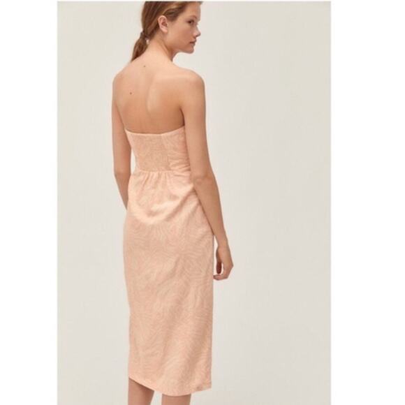 Urban Outfitters Strapless Linen Pink Zebra Slit Midi Dress Medium Animal Print - Picture 12 of 12